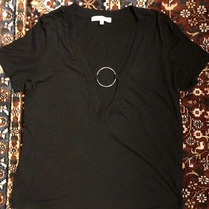 urban outfitters v neck top with silver ring